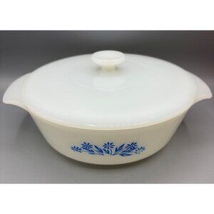 Fire King 1 Qt Vtg Corning Ware Blue Cornflower Round Casserole Lid Milk Glass‎